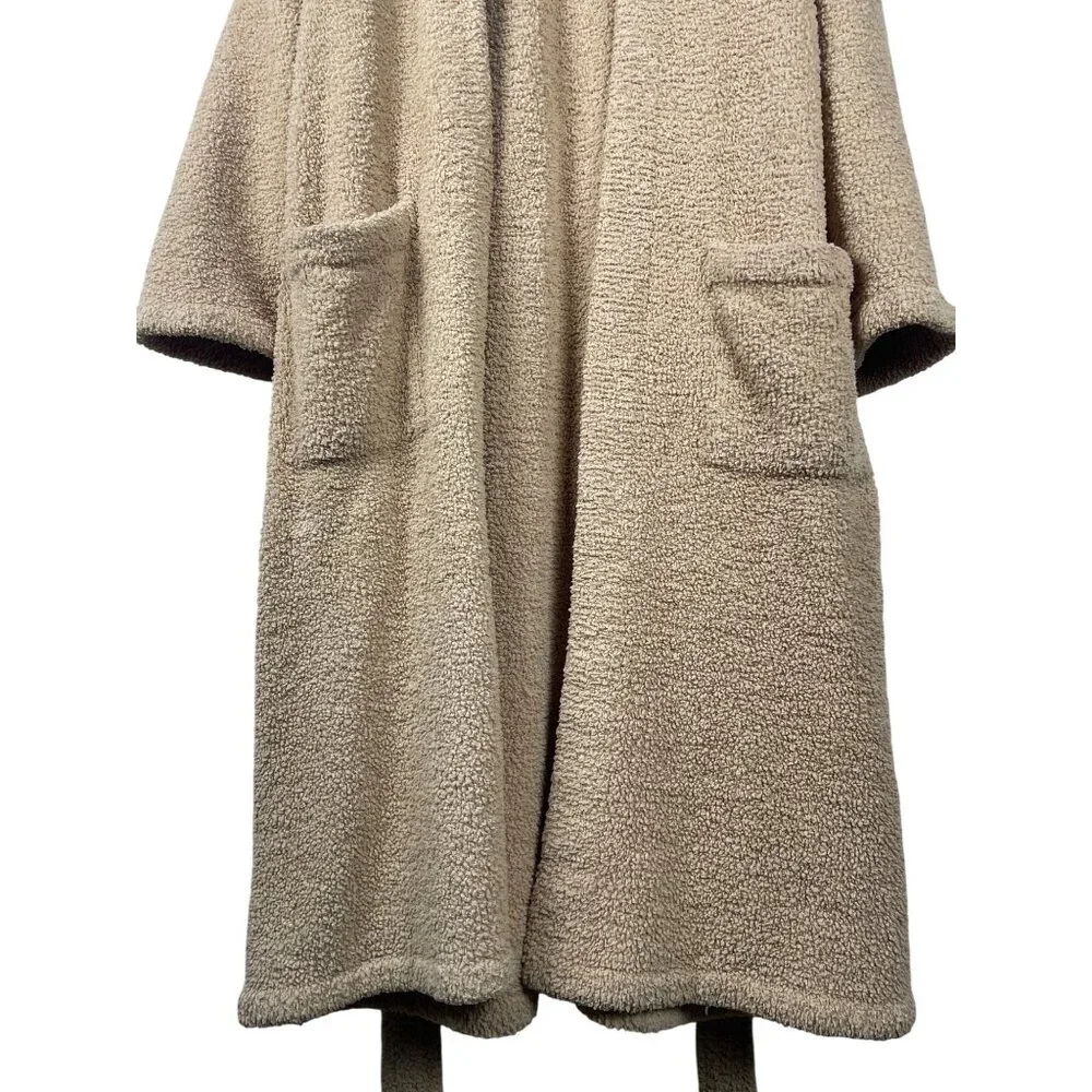 Barefoot Dreams Cozy Chic Wrap Long Robe Unisex Size 1 Tan Fluffy Soft Comfy - Picture 4 of 10